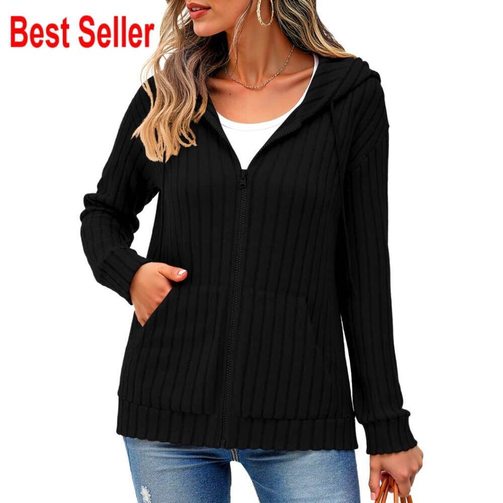 Lightweight Zip Hoodie with Pockets, Loose Fit, Long Sleeve Sweatshirt